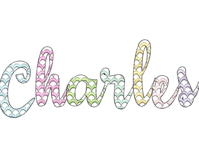 Scalloped FONT script alphabet letters and numbers machine embroidery designs many sizes satin stitch scallop cursive font monogram name