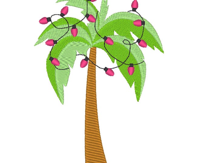 Christmas palm tree, Merry Christmas tree on the beach with Xmas lights, Christmas in July fun kids machine embroidery designs hoop 4x4, 5x7