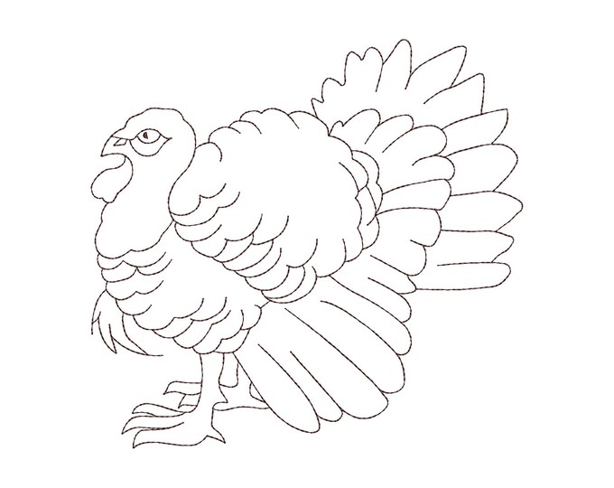 Turkey farm bird Gobbler outline quick light stitch machine embroidery designs many sizes 4 up to 14 inches kitchen dish towel pillow design