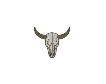 Mini puntada de relleno Steer Head diseño de bordado de máquina Cráneo de toro con cuernos, tamaños de diseño de bordado de silueta de cráneo aro 2x2 4x4 5x7 6x10