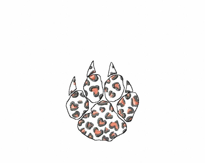 Leopard print paw machine embroidery designs in assorted sizes, wild forest animal paw silhouette bear grizzly cat leopard fill stitch
