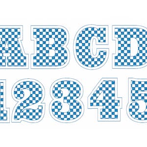 Grote dubbele omtrek geruit monogram lettertype alfabet letters machineborduurontwerpen 2,7 tot 6 inch Perfecte grote letter borduurontwerp