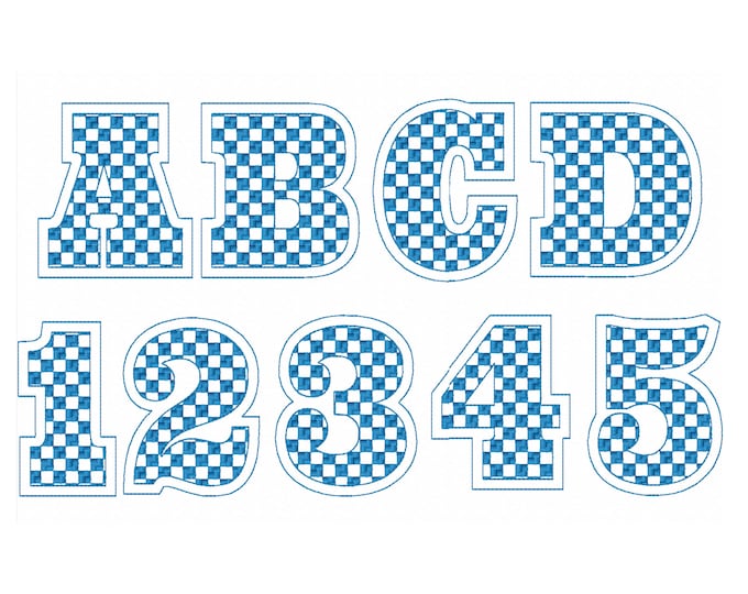 Big Double outline checkered monogram font alphabet letters machine embroidery designs 2.7 to 6 inches Perfect big letter embroidery design