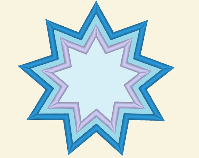 Star 9 points double appliqué, star double layer applique monogram frame star shape machine embroidery designs 4 and 5 inches pow powerstar
