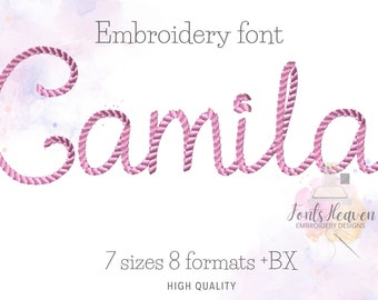 Camila modern rope stitch nautical script handwritten cursive Font alphabet machine embroidery designs 1.3 tthru 3.2 inches kids name, BX