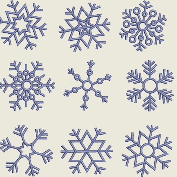 Snowflake big SET of 9 types snowflake in assorted sizes beautiful Christmas winter satin stitch machine embroidery designs BX included