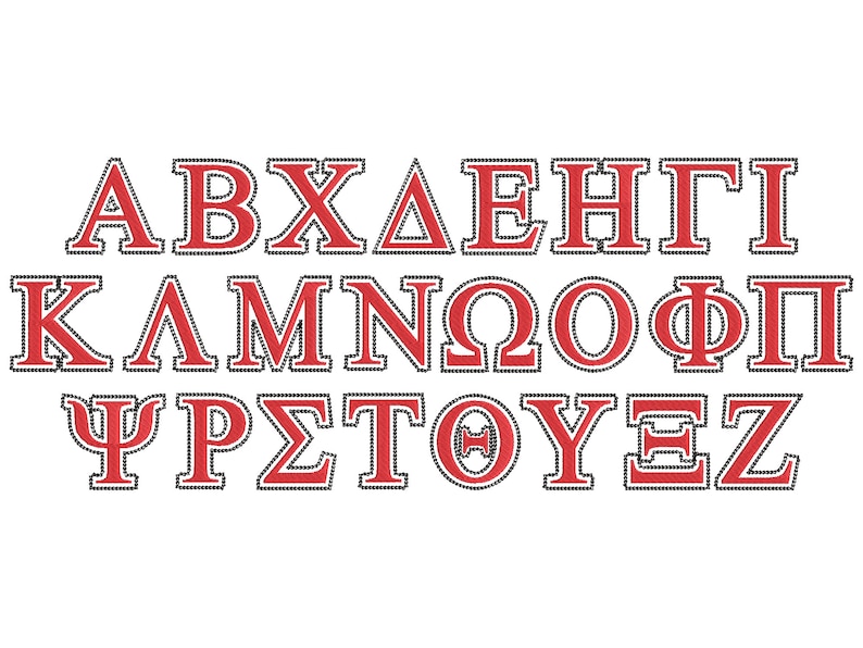 Gorgeous GREEK FONT Fill Stitch and Chain Stitch Outline Greek Alphabet ...