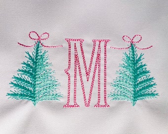 Sapin de Noël pour bébé avec noeud et point lumineux monogramme de A à Z Noël brodé à la machine, belle idée cadeau personnalisée