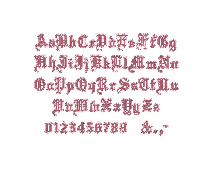 Old English two outline Font double outline alphabet machine embroidery designs in satin stitch 2 lines letters in sizes 2.6 thru 6 inch BX