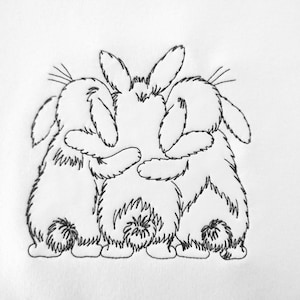 Trio de lapins mignons trois lapins d&#39;affilée adorable silhouette de lapin de Pâques contour enfants bébé broderie machine dessins tailles 4 à 20 cm