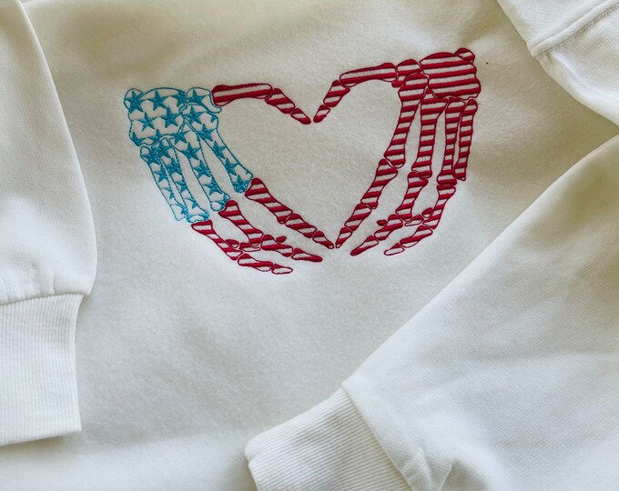 Skeleton sign Heart patriotic hands silhouette light stitch machine embroidery designs 4 up to 10 inches Independence Day Stars and Stripes