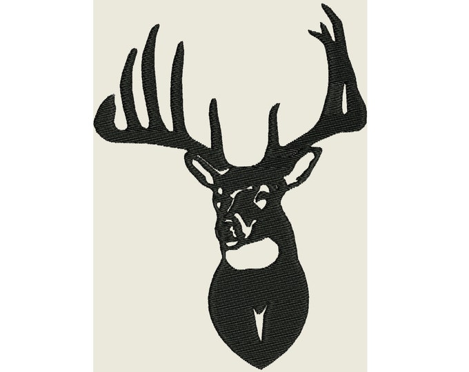 Buck deer hunting silhouette machine embroidery designs, many sizes & formats pes hus dst vp3 vip xxx exp jef fill stitch deer head antlers