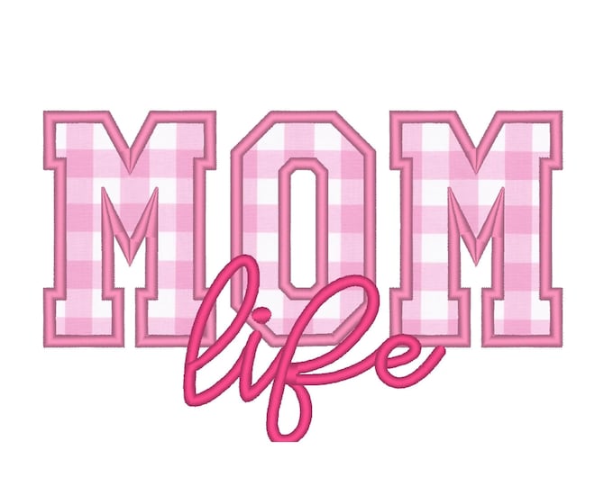 MOM life machine Applique Embroidery Designs Satin Stitch outline Block Athletic saying quote Mother's Day Gift Idea hoop 5x7, 6x10, 8x12