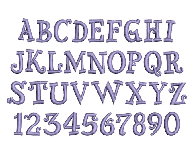 Elf Christmas stocking curl curly fancy Font alphabet machine embroidery designs sizes 0.6 thru 3.2 inches, kids name monogram letters, BX