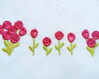 Small MINI micro rose flowers machine embroidery designs add on to any project, Set of 6 types single rose and bouquet INSTANT DOWNLOAD