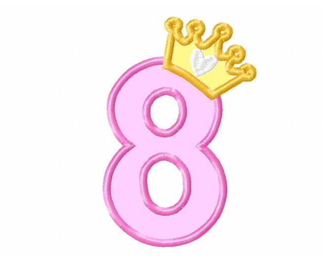 Princess crown Birthday Number 8 EIGHT Tshirt kids party outfit Applique machine embroidery designs 8 months years little girl baby onesie