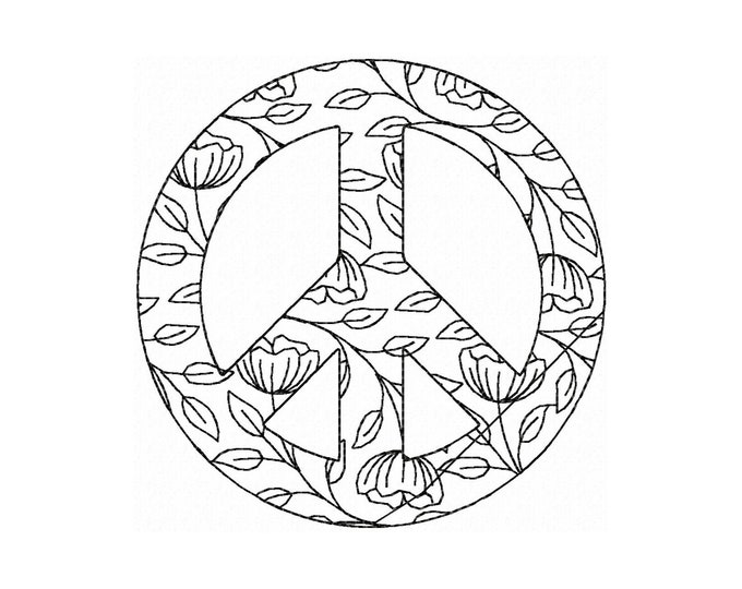 Peace sign floral Peace silhouette machine embroidery designs sketch light stich outline hippie peace sign circle shape 4, 5, 6, 7, 8 inches