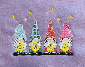 2023 Gnome 4 gnomes in row Machine embroidery designs Chilling with my gnomes for hoop 4x4, 5x5, 6x6 Merry Christmas Happy New Year design