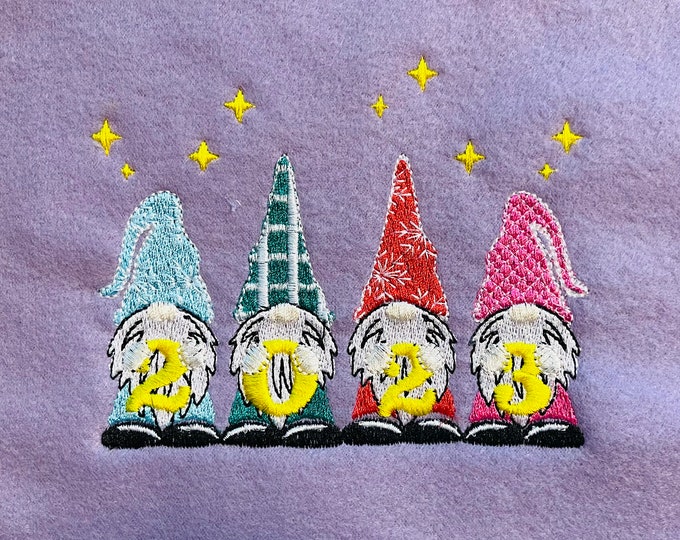 2023 Gnome 4 gnomes in row Machine embroidery designs Chilling with my gnomes for hoop 4x4, 5x5, 6x6 Merry Christmas Happy New Year design