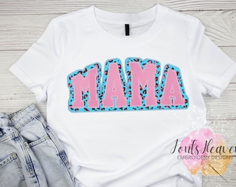 MAMA in Zwei-Schicht-Doppelt Applikation Maschinenstickerei Designs Zick-Zack-Rand Umriss Block Athletisch Schriftart Muttertag Geschenkidee Rahmen 6x10, 8x12