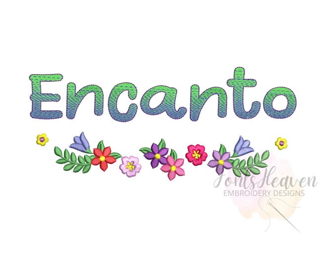 Encanto SET colorful floral flower monogram girls name Border and gradient ombre FONT alphabet Birthday Gift idea machine embroidery designs