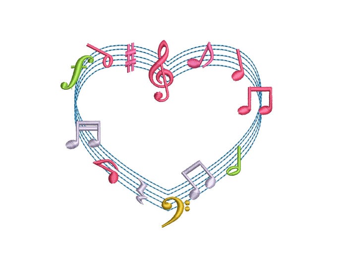 Music Heart notes Music signs music lover monogram frame and musical notes machine embroidery designs assorted sizes heart shape design