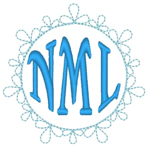 Laurel Leaf circle monogram frame and monogram font alphabet letters, classy Circle monogram machine embroidery designs in assorted sizes
