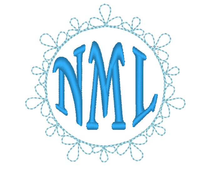 Laurel Leaf circle monogram frame and monogram font alphabet letters, classy Circle monogram machine embroidery designs in assorted sizes