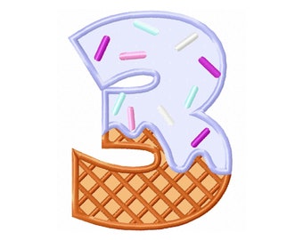 Geburtstags Eiswaffel Zahl 3 DREI Applikation Maschinenstickerei Dateien in verschiedenen Größen Baby Geburtstag Dritte 3rd Party Monogramm