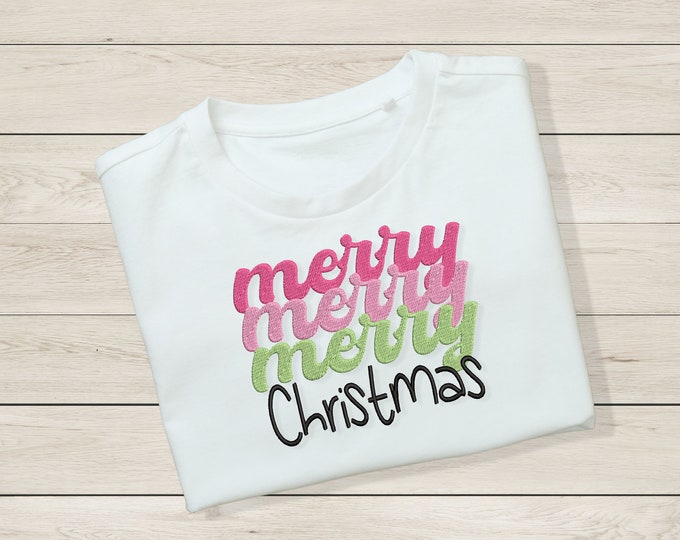 Merry Merry Merry Christmas saying Three Layer Merry machine embroidery designs retro Hippie style Xmas gift idea for hoop 4x4, 6x10, 8x12