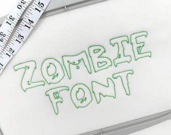 Straszny, cienki kontur ściegu Zombie FONT Litery alfabetu wzory do haftu maszynowego rozmiary od 1,4 do 4,5 cala dzieci Halloween Monogram BX