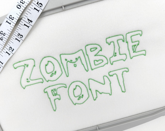 Spooky thin outline stitch Zombie FONT Alphabet letters machine embroidery designs sizes 1.4 up to 4.5 inches kids Halloween Monogram BX