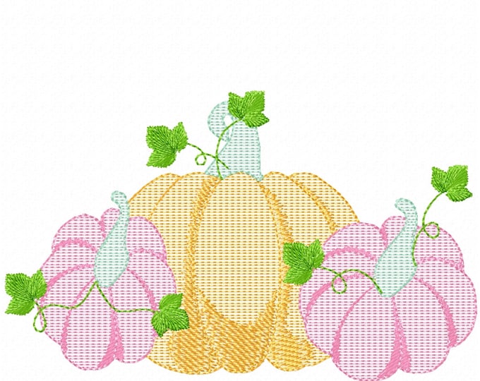 Fall Thanksgiving Pumpkin Trio three pumpkins in a row farm kitchen dish towel apron pillow design light stitch machine embroidery designs