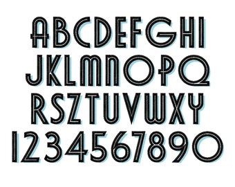 Schatten Schrift Stickerei Retro Stil Alphabet Buchstaben und Zahlen Maschinenstickerei Designs mehrere Größen 1,8 bis 4 Zoll BOX enthalten
