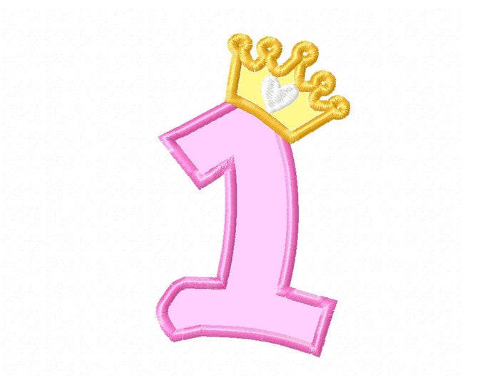 Princess crown Birthday Number 1 ONE baby girl T-shirt onesie bib party outfit Applique machine embroidery designs 1 month year little girl