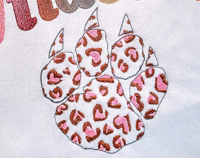Leopard print Big Paw machine embroidery designs in assorted sizes, wild forest animal paw bear wild cat paw silhouette, leopard fill stitch