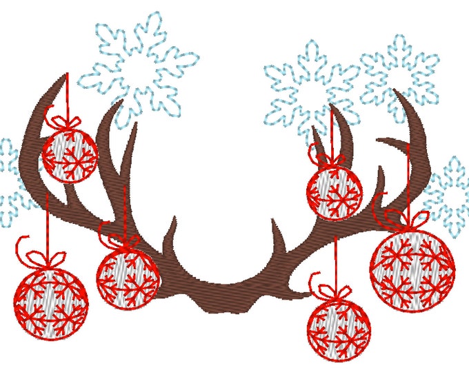 Christmas Deer buck antlers Merry Christmas Xmas antlers Snowflake decoration Christmas tree ornament machine embroidery designs many sizes