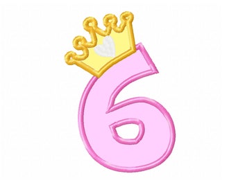 Princess crown Birthday Number 6 SIX Tshirt kids party outfit Applique machine embroidery designs 6 months years little girl baby onesie