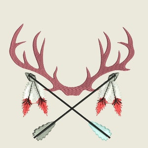 National folk antlers, feathers and arrows machine embroidery designs, assorted  sizes, fill stitch embroidery, arrow, feather, deer antlers
