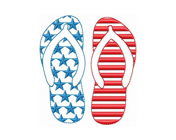 Patriotic Stars and Stripes Flip Flops light stitch machine embroidery designs 2.5 up to 6 inches Independence day celebrity beach shoes