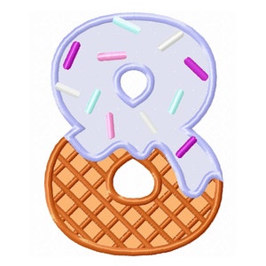 Ice cream waffle cone Birthday Number 8 EIGHT Applique machine embroidery designs in assorted sizes kids birthday eighth 8th party monogram