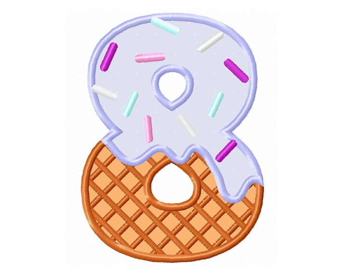 Ice cream waffle cone Birthday Number 8 EIGHT Applique machine embroidery designs in assorted sizes kids birthday eighth 8th party monogram
