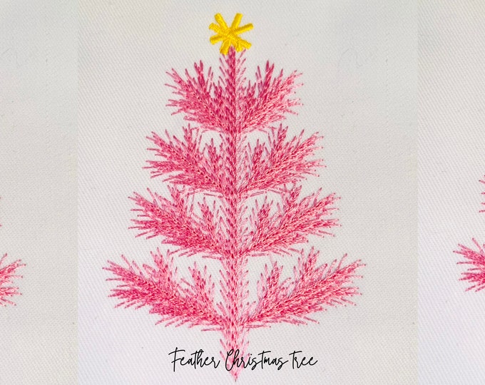 Old fashioned Retro Feather Merry Christmas tree, Xmas tree winter holiday machine embroidery designs for hoop 4x4 and 5x7 cute fur spruce
