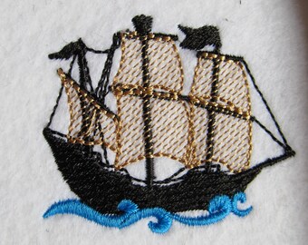 Pirate ships embroidery designs set of 2 types, urban stylish cute pirate ships embroidery designs Ahoy for hoop 4x4