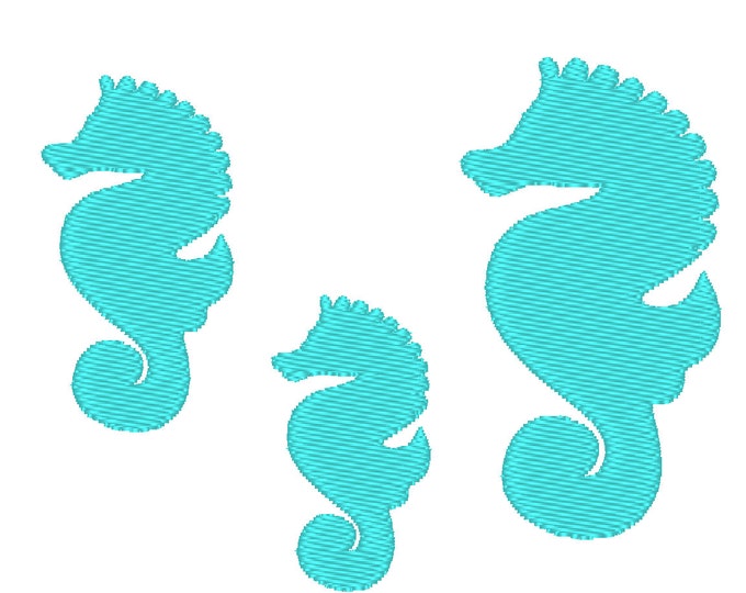 Seahorse appliqué and filled fill stitch machine embroidery designs, many sizes, seahorse sea marine fish Sea Horse Hippocampus silhouette