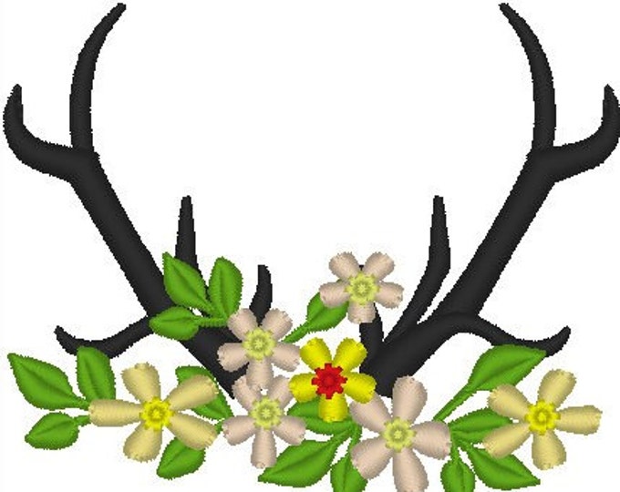 Deer buck antlers with flowers vintage style floral Home Decoration & Elements, Wedding Gift idea machine embroidery designs assorted sizes