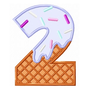 Ice cream waffle cone Birthday Number 2 TWO Applique machine embroidery designs in assorted sizes baby birthday second my 2nd party monogram
