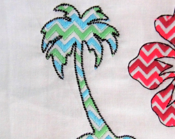 Pulm summer  flower Chevron  embroidery  design, summer  chevron, beach, towel, sea clothing and monogramming