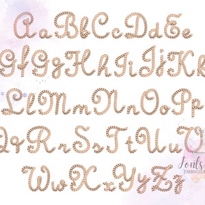 Modern touw nautisch schrift handgeschreven, cursief lettertype alfabet machineborduurontwerpen 1,5, 2, 2,5, 3, 3,7 inch, monogram BX