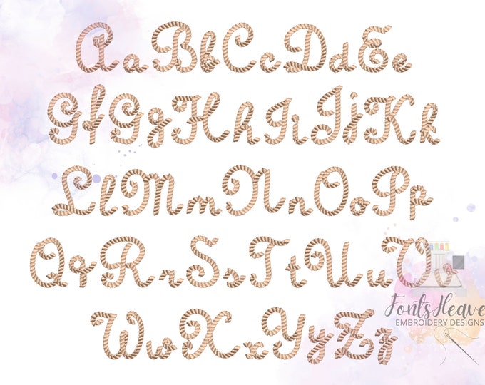 Modern rope nautical script hand written, cursive Font alphabet machine embroidery designs   1.5, 2, 2.5, 3, 3.7 inches , monogram BX